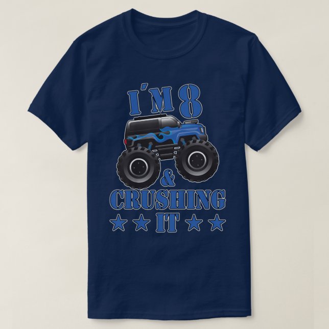 Kids Birthday 8 Years Old Monster Truck Children F T-Shirt (Design Front)