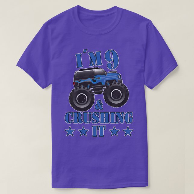 Kids Birthday 9 Years Old Monster Truck Children F T-Shirt (Design Front)
