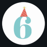 Kids birthday age sticker<br><div class="desc">A fun,  modern kids birthday sticker featuring large customisable age with striped party hat.</div>