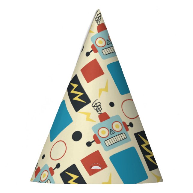 Kids Birthday Antique Robot Pattern Party Hat (Left)