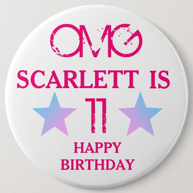 Kids Birthday Badge - Name Age Stars Pink (Front)