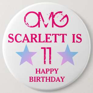 Kids Birthday Badge - Name Age Stars Pink