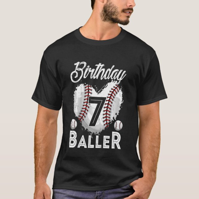 Kids   Birthday Baller 7 Years Old Baseball 7th Bd T-Shirt (Front)