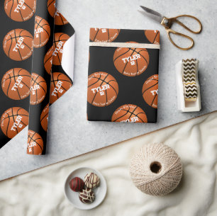 Kid's Birthday, Basketball, Name Age, Black Wrapping Paper