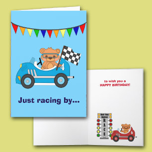 Kids Birthday Bear Car Race Card