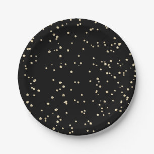 Kid's Birthday Black Gold Glitter Paper Plate