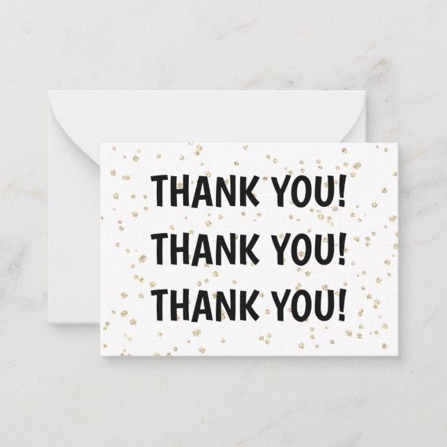 Kid's Birthday Black Gold Glitter Thank you Card (Front)