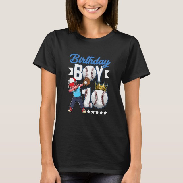 Kids  Birthday Boy 10 Years Old Baseball Players 1 T-Shirt (Front)