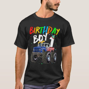 Kids Birthday Boy 1 Year Old Monster Truck Flag 1S T-Shirt