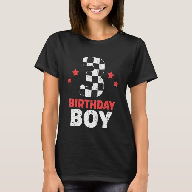 Kids Birthday Boy 3 Three Racing Flag 3rd Birthday T-Shirt (Front)
