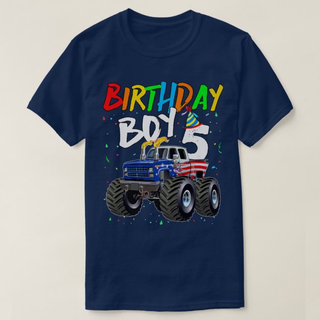 Kids Birthday Boy 5 Year Old Monster Truck Flag 5t T-Shirt (Design Front)