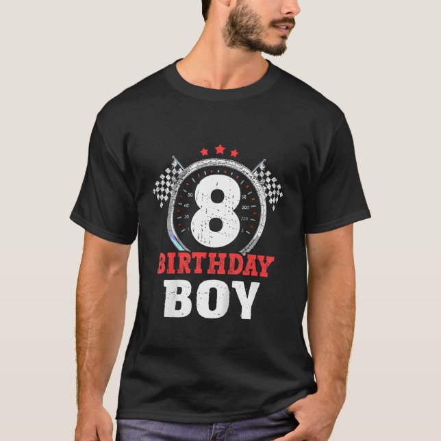 Kids Birthday Boy 8 Eight Race Car 8th Birthday Ra T-Shirt (Front)