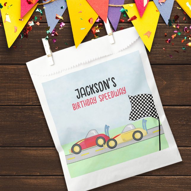 Kids Birthday Boy Cartoon Race Cars Cute Party Favour Bag (Creator Uploaded)