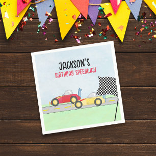 Kids Birthday Boy Cartoon Race Cars Cute Party Napkin