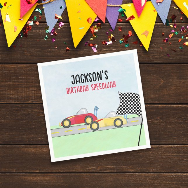 Kids Birthday Boy Cartoon Race Cars Cute Party Napkin (Creator Uploaded)