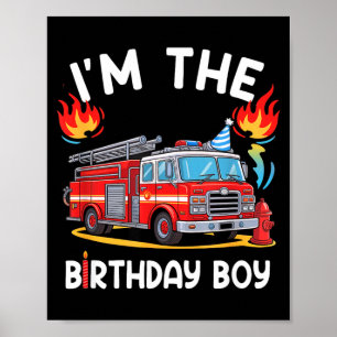 Kids Birthday Boy Fire Truck Firefighter Bday Poster