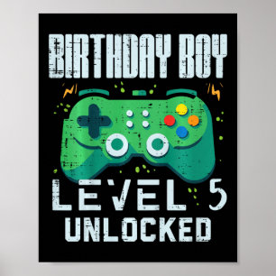 Kids Birthday Boy Level 5 Unlocked Gamer Controlle Poster