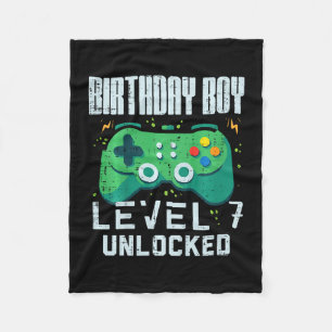 Kids Birthday Boy Level 7 Unlocked Gamer Controlle Fleece Blanket