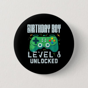 Kids Birthday Boy Level 8 Unlocked Gamer Controlle 6 Cm Round Badge
