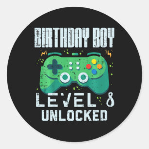 Kids Birthday Boy Level 8 Unlocked Gamer Controlle Classic Round Sticker