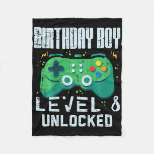 Kids Birthday Boy Level 8 Unlocked Gamer Controlle Fleece Blanket