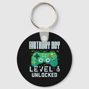 Kids Birthday Boy Level 8 Unlocked Gamer Controlle Key Ring