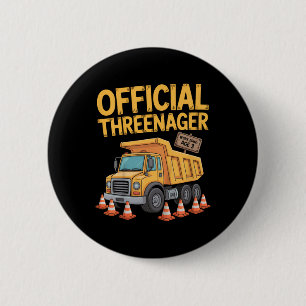 Kids Birthday Boy Three Years Old Threenager Const 6 Cm Round Badge
