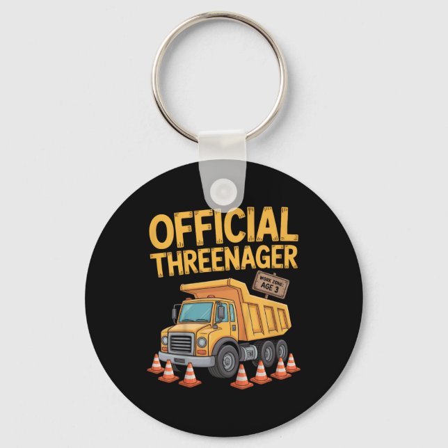 Kids Birthday Boy Three Years Old Threenager Const Key Ring (Front)