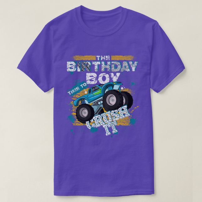 Kids Birthday Boy Time To Crush It Monster Truck B T-Shirt (Design Front)