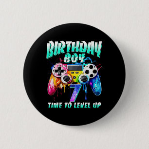 Kids Birthday Boy Time To Level Up Gamer Video Gam 6 Cm Round Badge