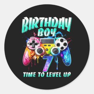 Kids Birthday Boy Time To Level Up Gamer Video Gam Classic Round Sticker