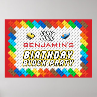 Kid's Birthday Brick Party Block Party Build Toys Poster