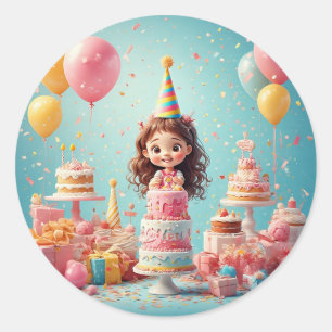 🎉 Kids Birthday Cake Celebration Happy Party🎂 Classic Round Sticker