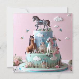 KIDS BIRTHDAY CAKE with CUTE PONY THEME Card