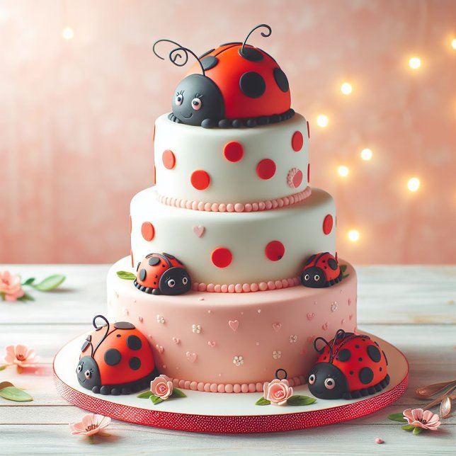 KIDS BIRTHDAY CAKE WITH LADY BUG ON TOP CARD (Creator Uploaded)