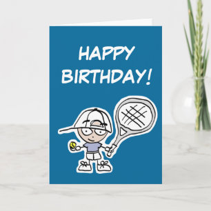 Kids birthday card with little tennis player