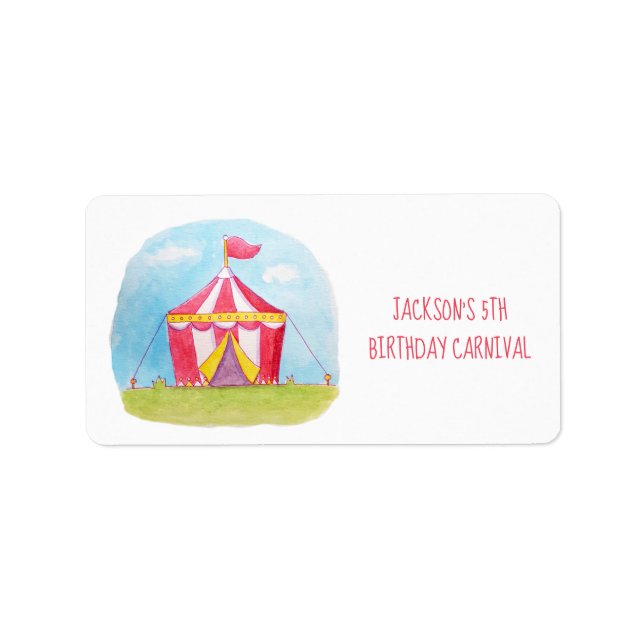 Kids Birthday Carnival Watercolor Party Labels (Front)