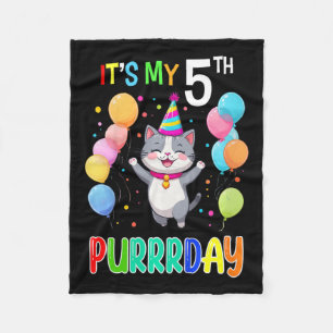 Kids Birthday Cat Shirt 5 Girls Boys 5th Birthday  Fleece Blanket