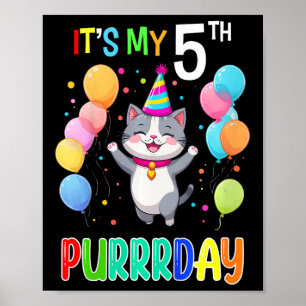 Kids Birthday Cat Shirt 5 Girls Boys 5th Birthday  Poster
