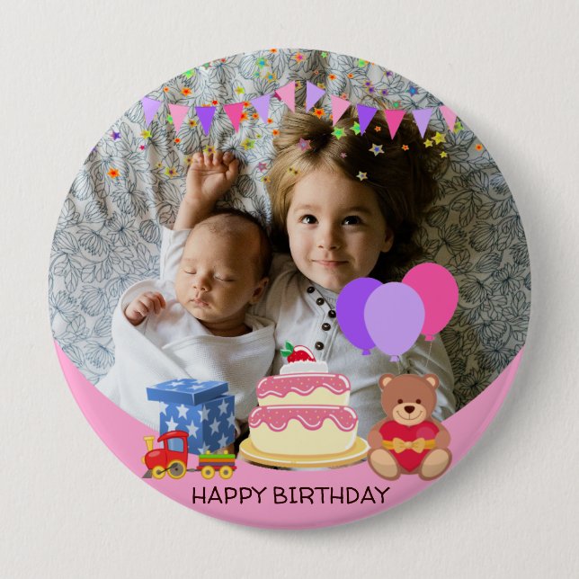  Kids birthday celebration personalised photo  10 Cm Round Badge (Front)