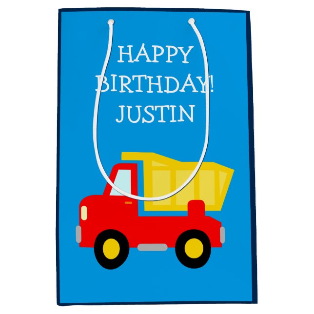 Kids Birthday construction dump truck toy gift bag (Front)