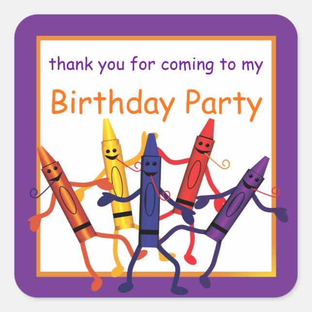 Kids Birthday Crayon Party Favours Sticker (Front)