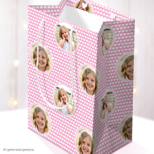 Kids Birthday Custom Photo Pink Hearts Medium Gift Bag