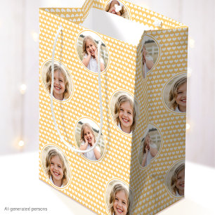 Kids Birthday Custom Photo Yellow Hearts Medium Gift Bag