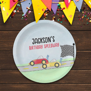 Kids Birthday Cute Boy Cartoon Race Cars Custom Paper Plate