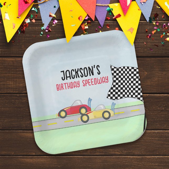 Kids Birthday Cute Boy Cartoon Race Cars Custom Paper Plate (Creator Uploaded)