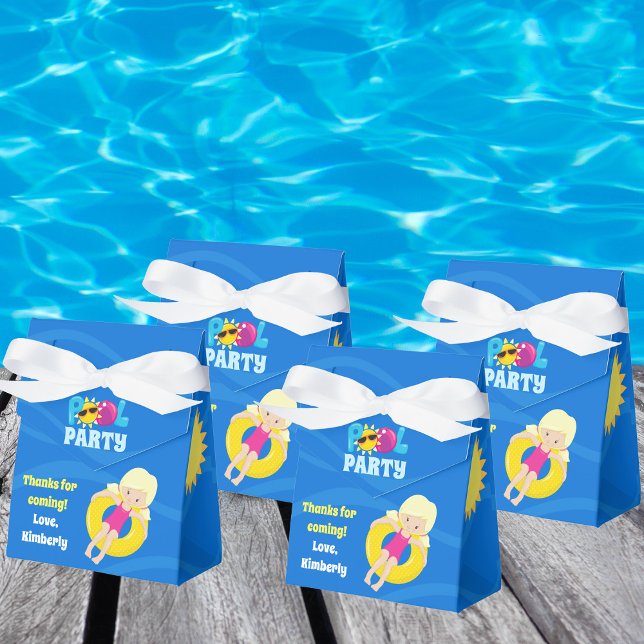 Kids Birthday Cute Custom Blonde Girl Pool Party Favour Box (Creator Uploaded)