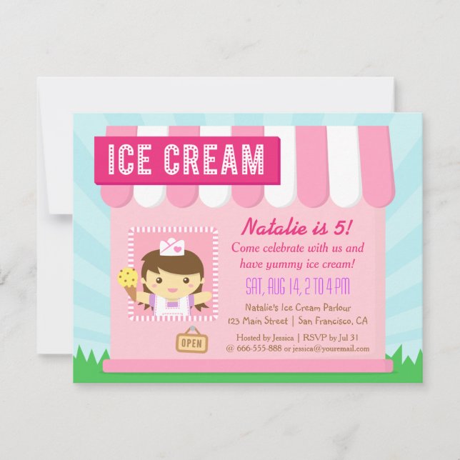 Kids Birthday, Cute Ice cream party invitations (Front)