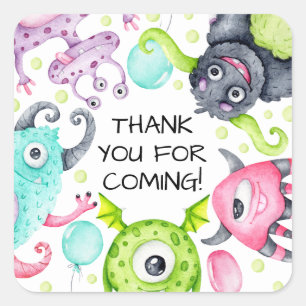 Kids Birthday Cute Monsters Thank You Square Sticker
