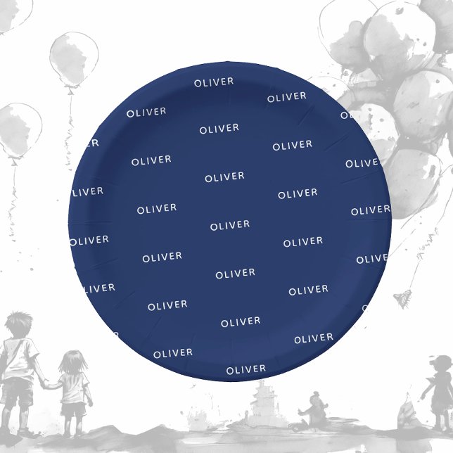Kid's Birthday Dark Blue Name Paper Plate (Creator Uploaded)
